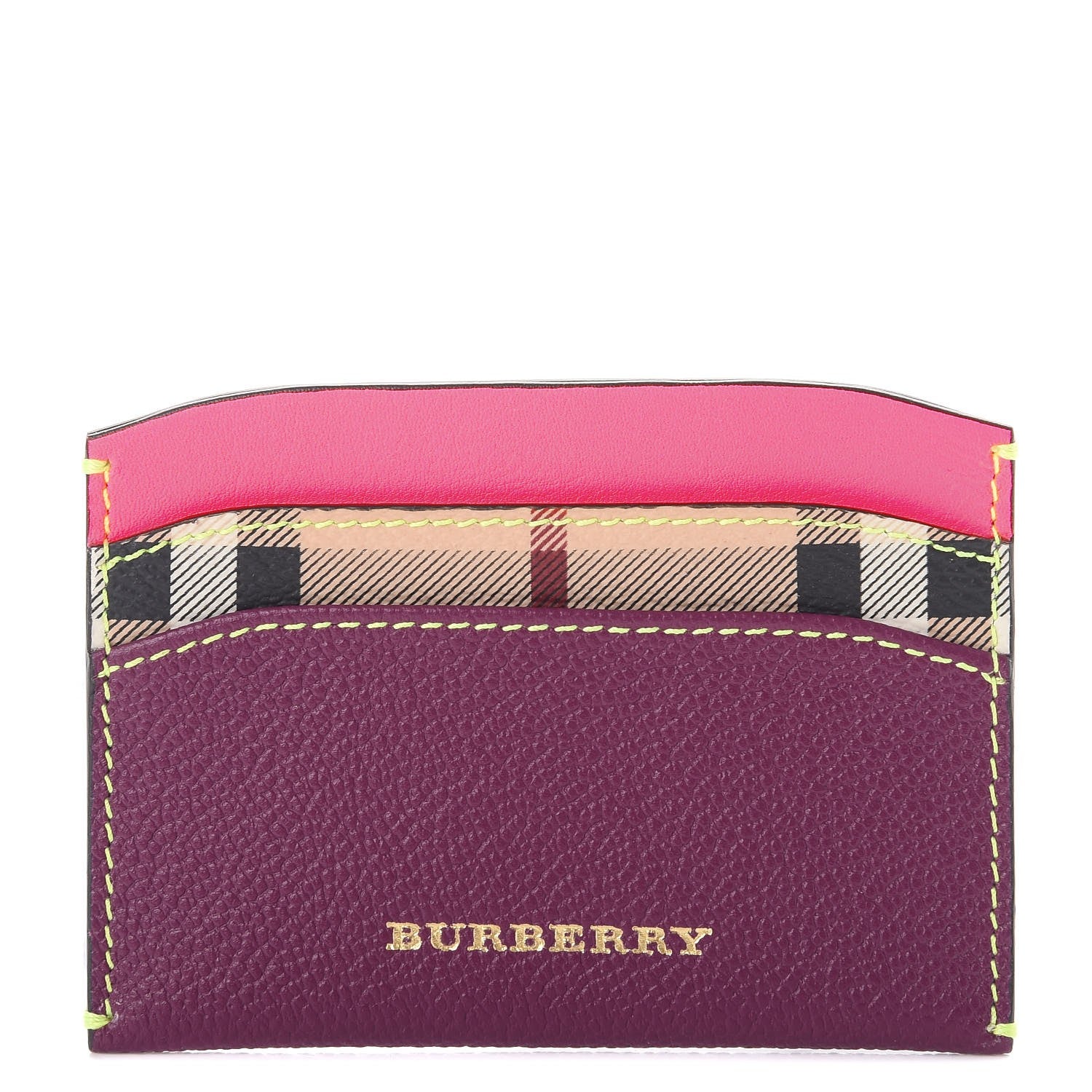 Burberry Soft Grain Calfskin Haymarket Check Izzy Card Case Dark Plum 1 of 7