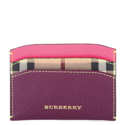 Burberry Soft Grain Calfskin Haymarket Check Izzy Card Case Dark Plum 1 of 7