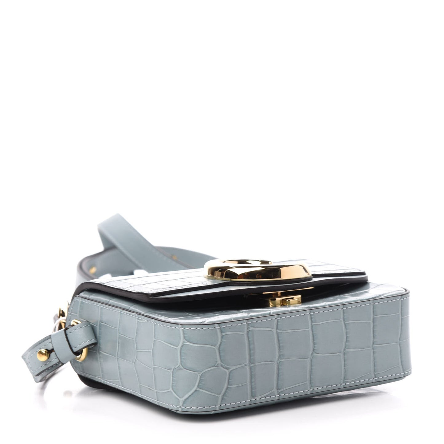 Calfskin Crocodile Embossed Mini C Double Carry Faded Blue