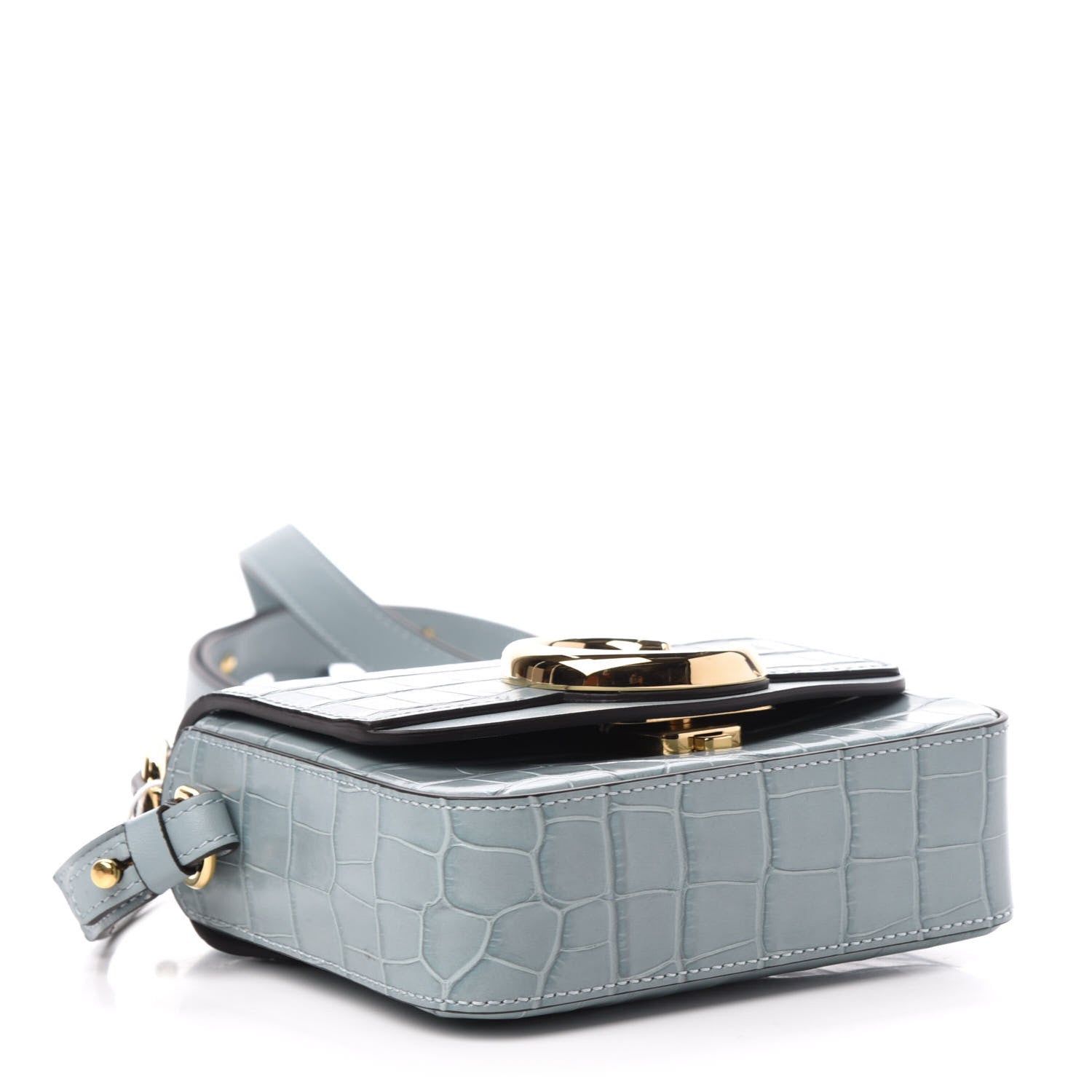Chloe Calfskin Crocodile Embossed Mini C Double Carry Faded Blue 4 of 10
