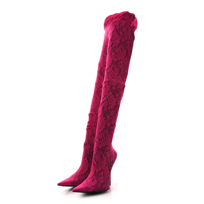 Balenciaga Lace Jersey Pantaleggings Pointed Toe Knife Thigh High Boots 39 Black Pink 4 of 10