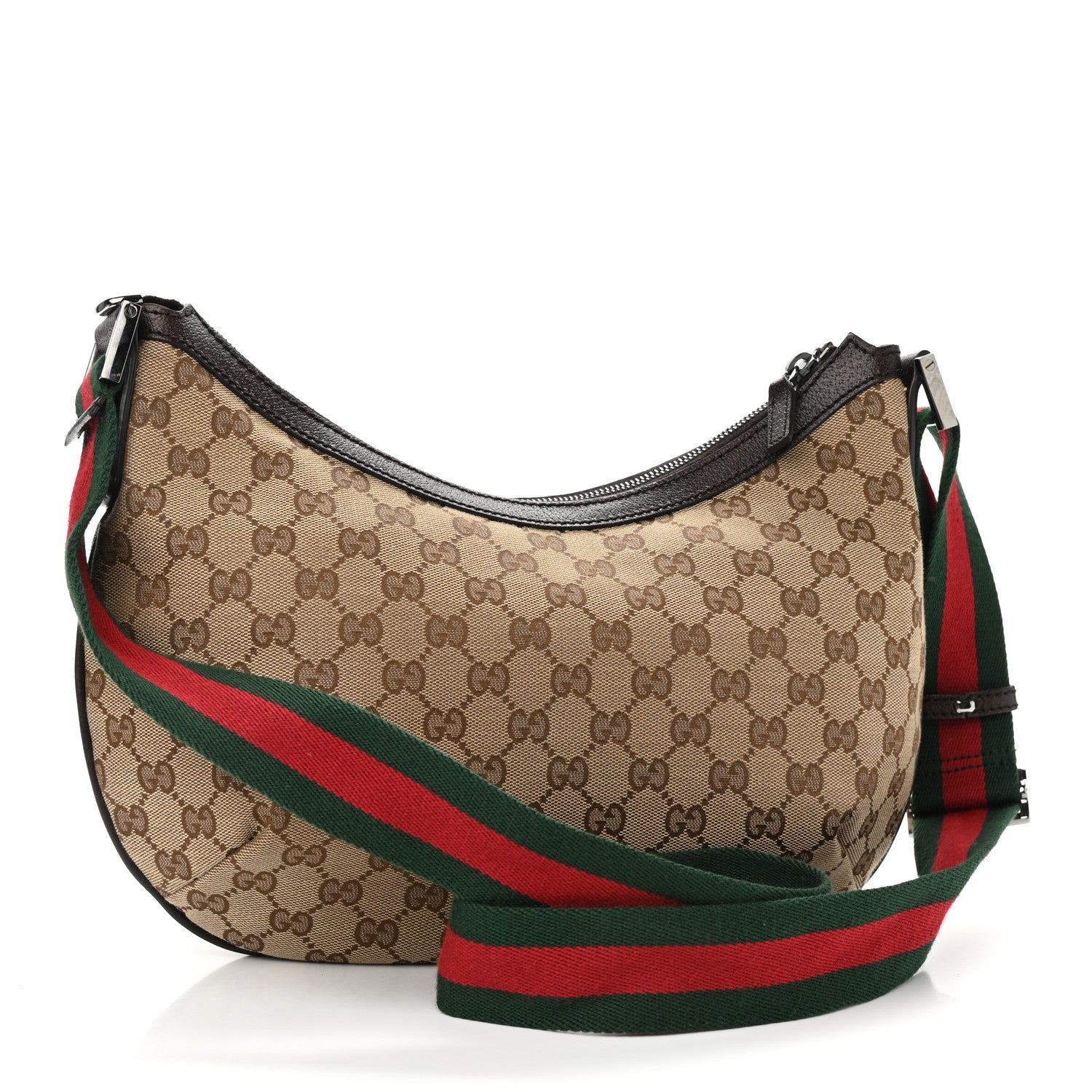 Gucci Monogram Web Medium Half Moon Hobo Dark Brown 3 of 10
