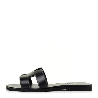 Hermes Box Calfskin Oran Sandals 38.5 Black 1 of 4