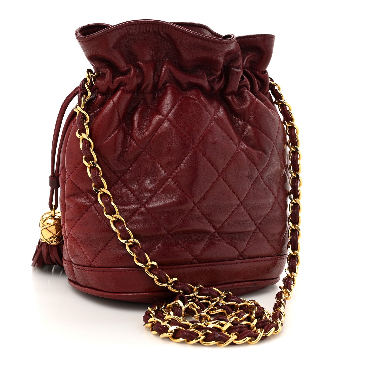 Chanel Lambskin Quilted Tassel Drawstring Pouch Red 3 of 13