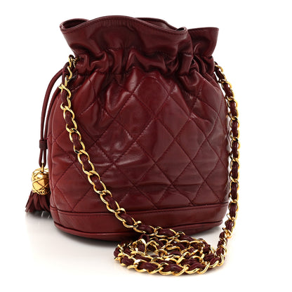 Chanel Lambskin Quilted Tassel Drawstring Pouch Red 3 of 13