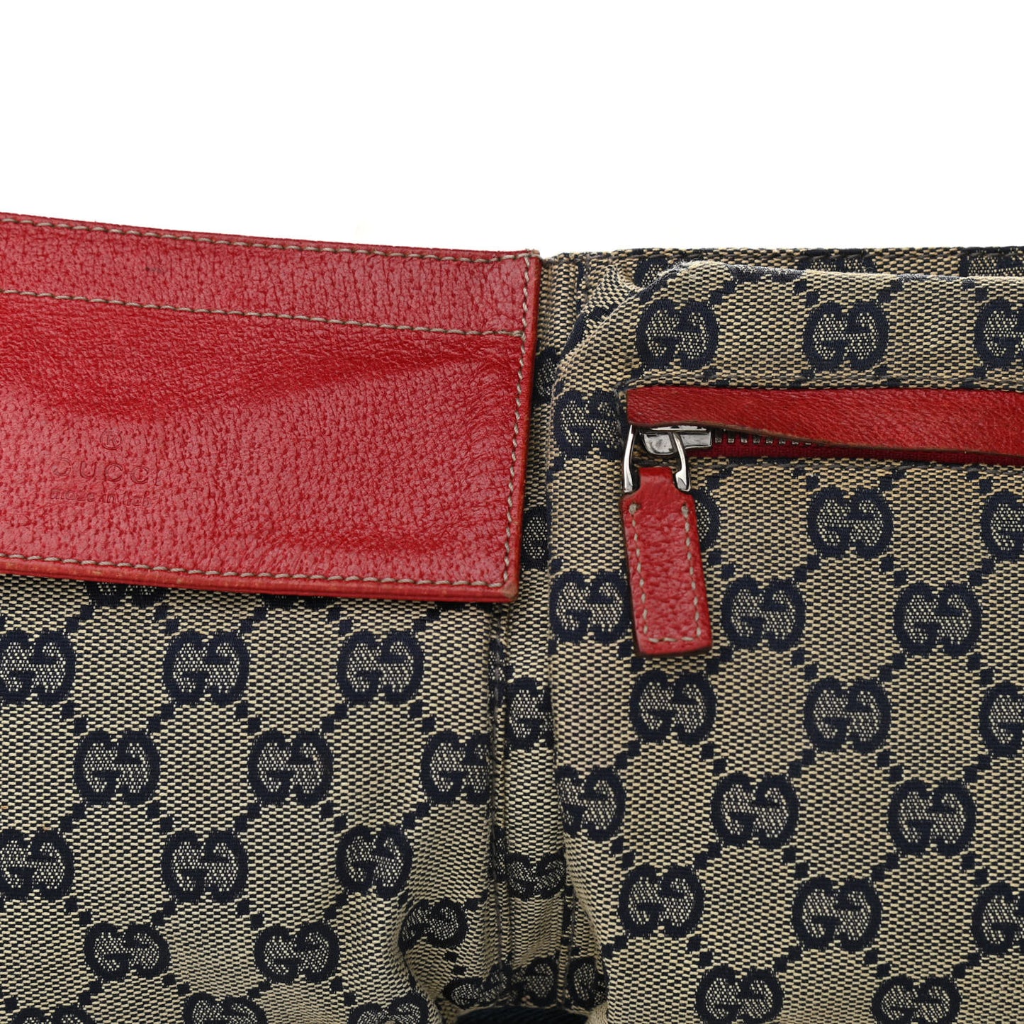 GG Monogram Web Double Pocket Belt Bag Navy Red