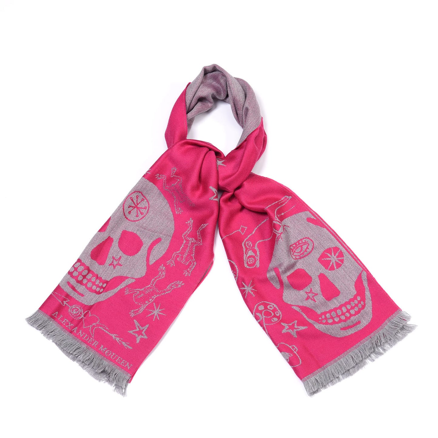 Wool Skull Scarf Pink Grey