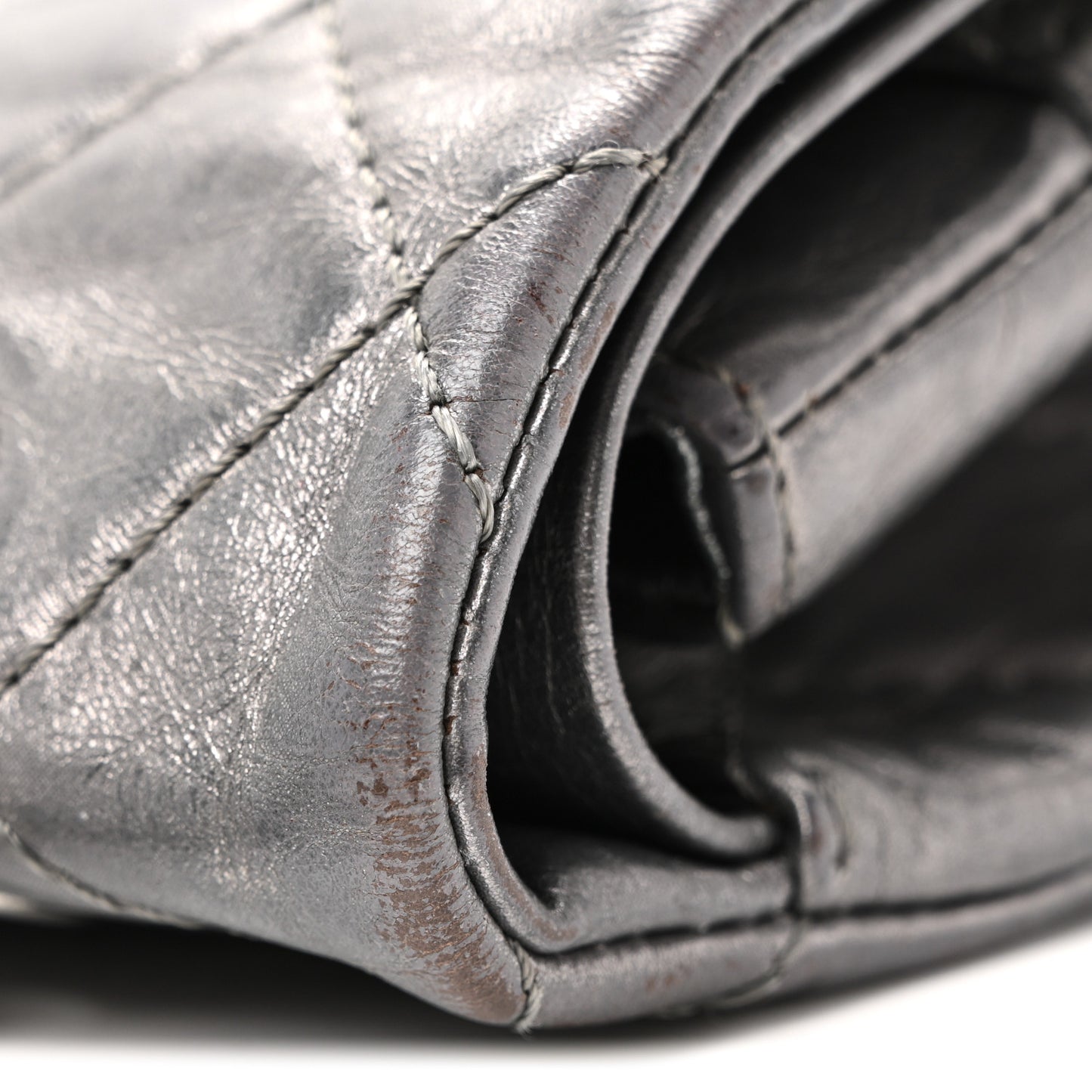 Metallic Aged Calfskin Quilted 2.55 Reissue 227 Flap Dark Silver