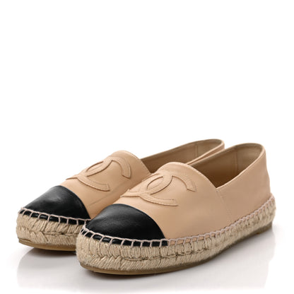 Chanel Lambskin CC Espadrilles 37 Beige Black 3 of 9