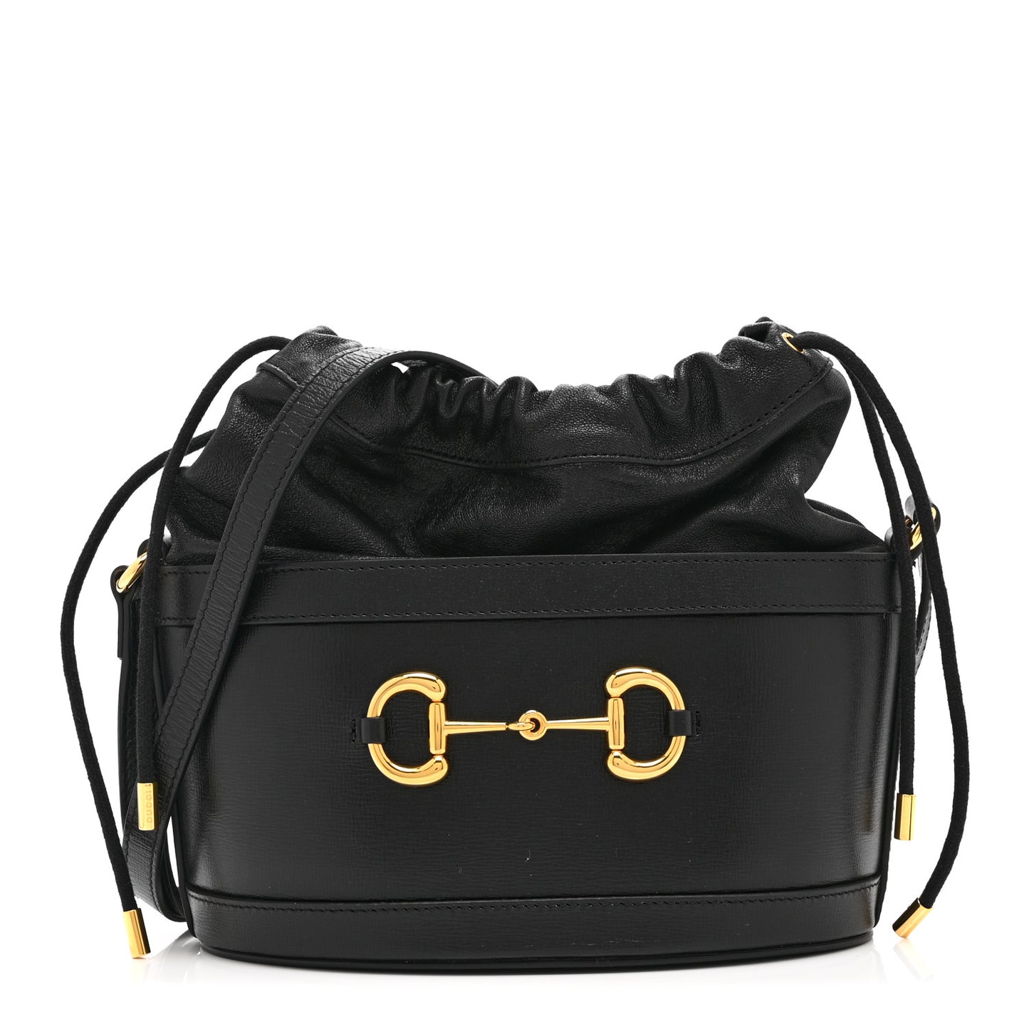 Azalea Sakai Calfskin Horsebit 1955 Drawstring Bucket Bag Black