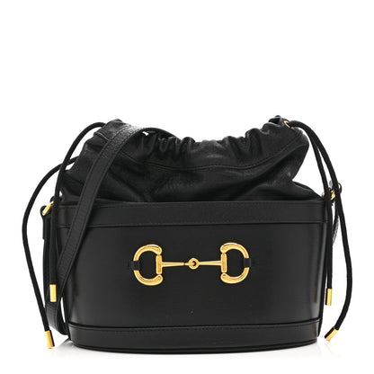 Gucci Azalea Sakai Calfskin Horsebit 1955 Drawstring Bucket Bag Black 1 of 11