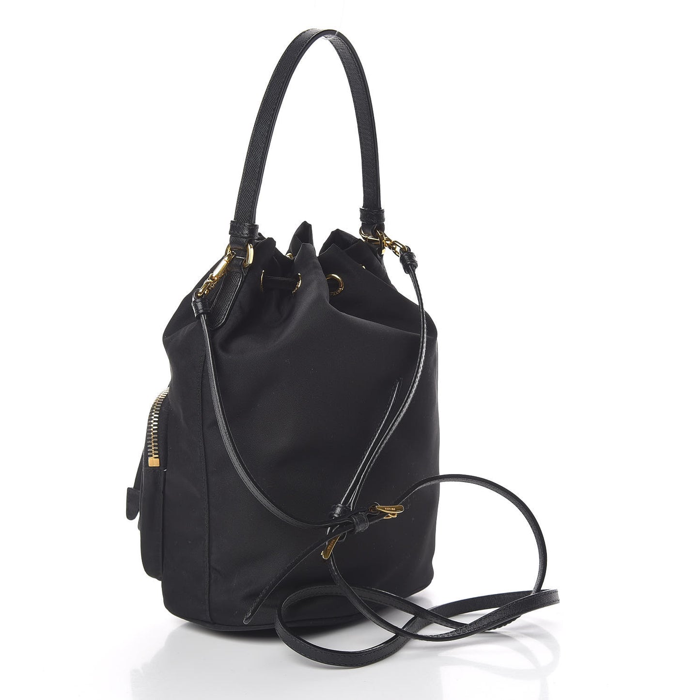 Saffiano Tessuto Nylon Mini Bucket Crossbody Bag Black