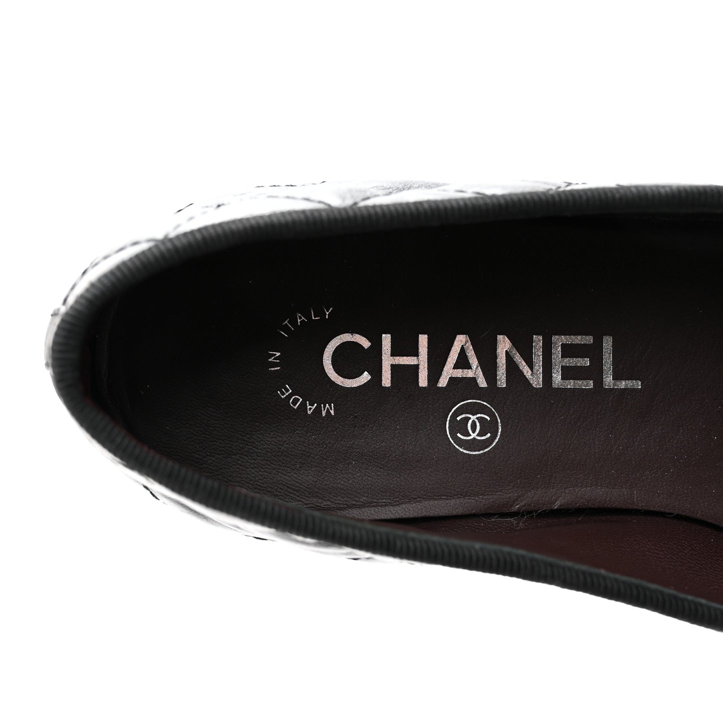 Aged Calfskin Quilted CC Cap Toe Ballerina Flats 36 Black