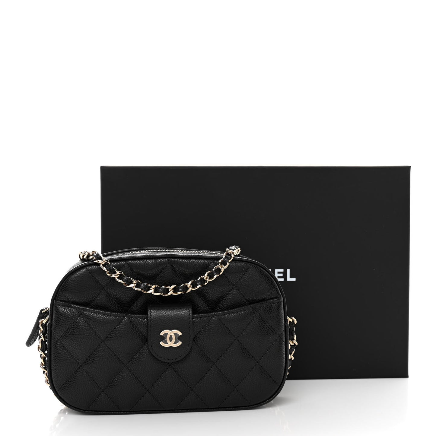 Caviar Quilted Chain Camera Bag Black