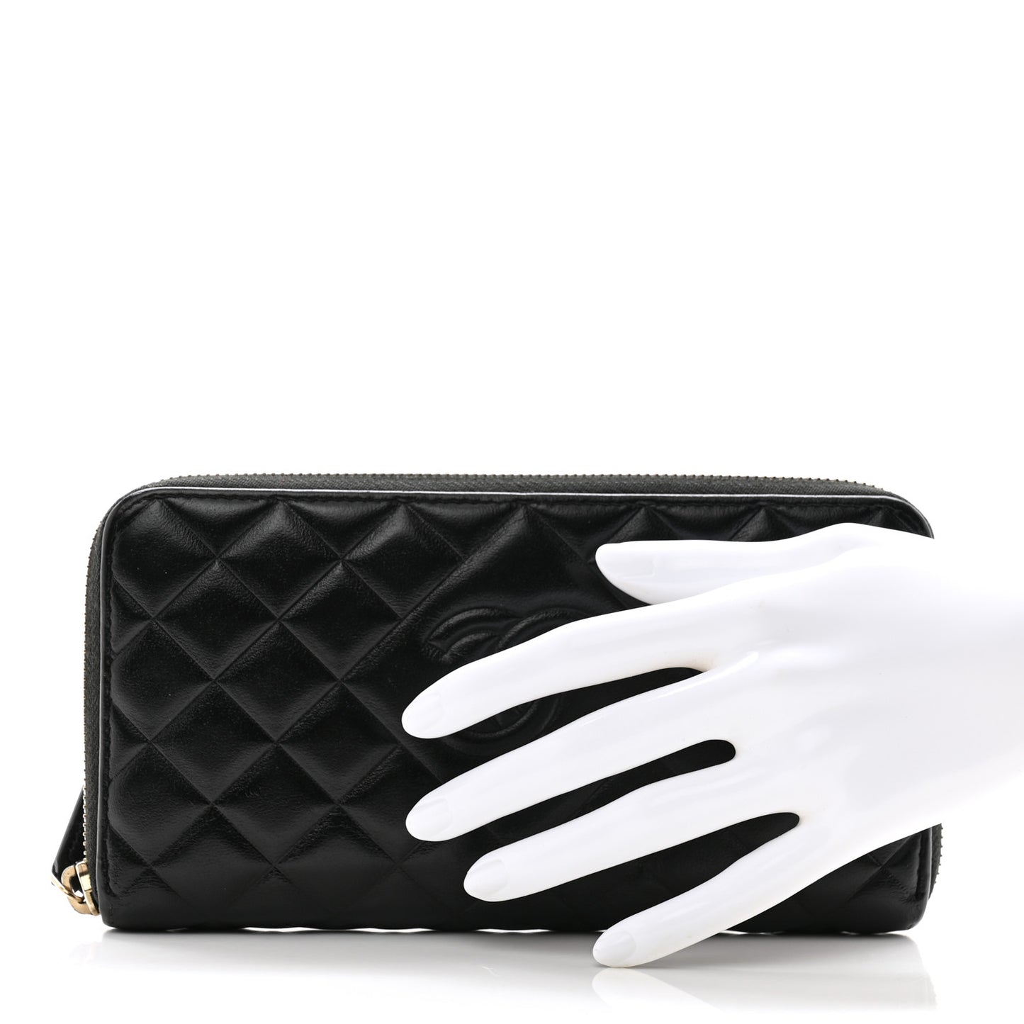 Lambskin Quilted Diamond Zip Around Wallet Black