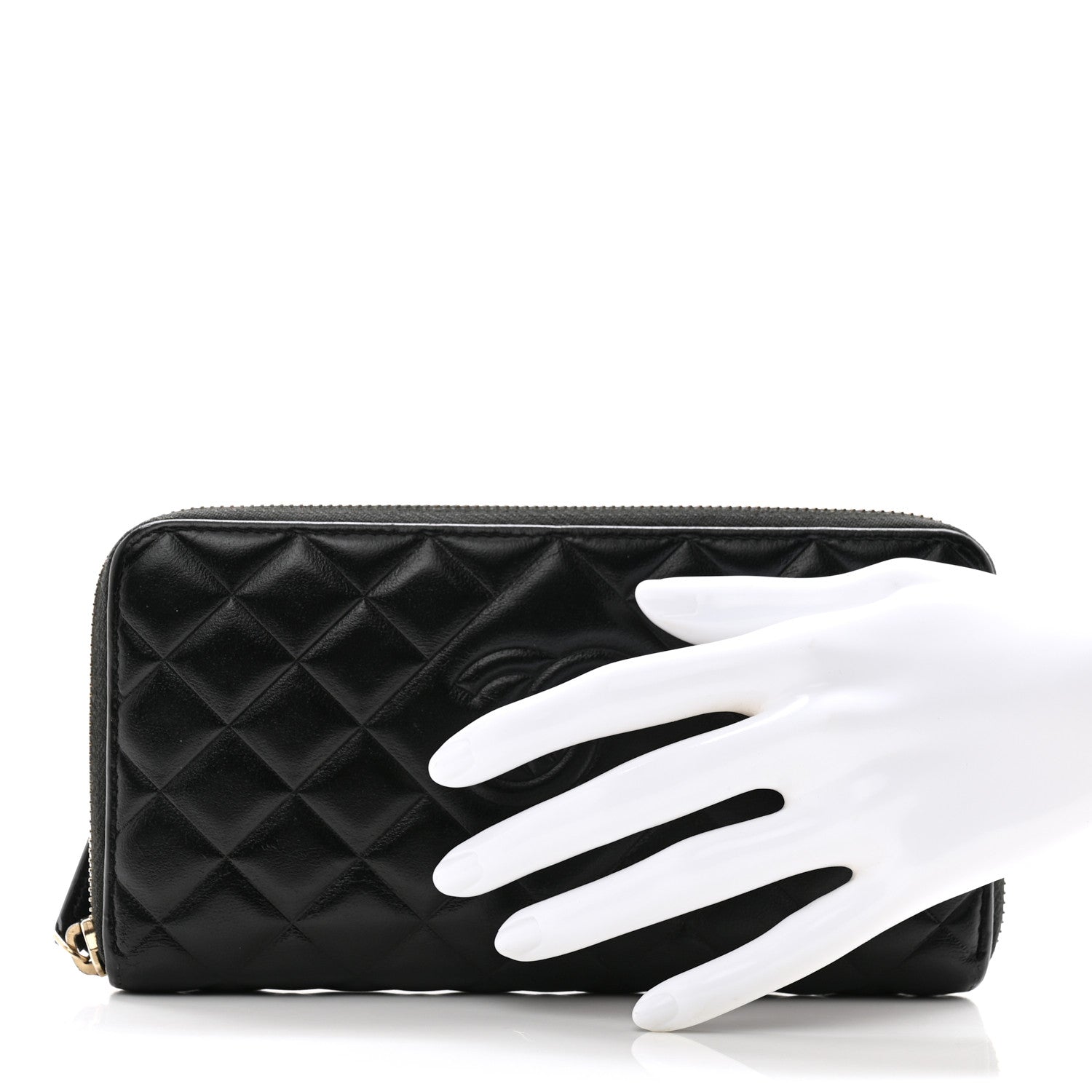Chanel Lambskin Quilted Diamond Zip Around Wallet Black 2 of 12