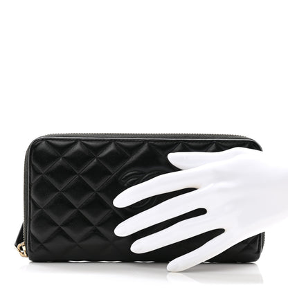 Chanel Lambskin Quilted Diamond Zip Around Wallet Black 2 of 12