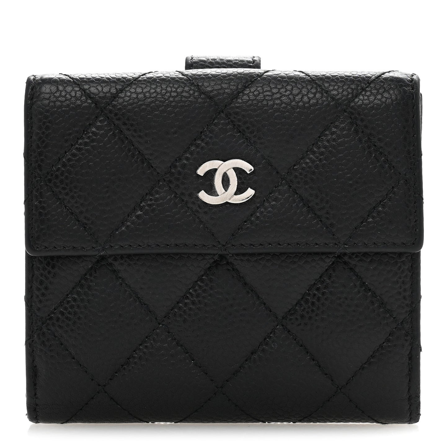 Caviar Quilted Compact French Flap Wallet Black