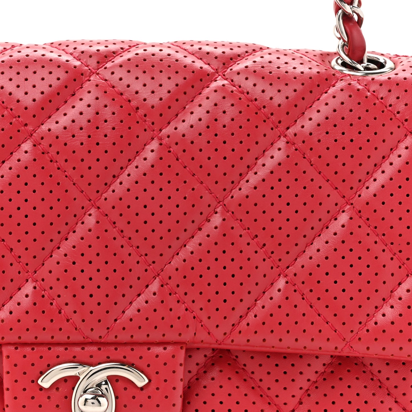 Lambskin Perforated Medium Double Flap Dark Pink