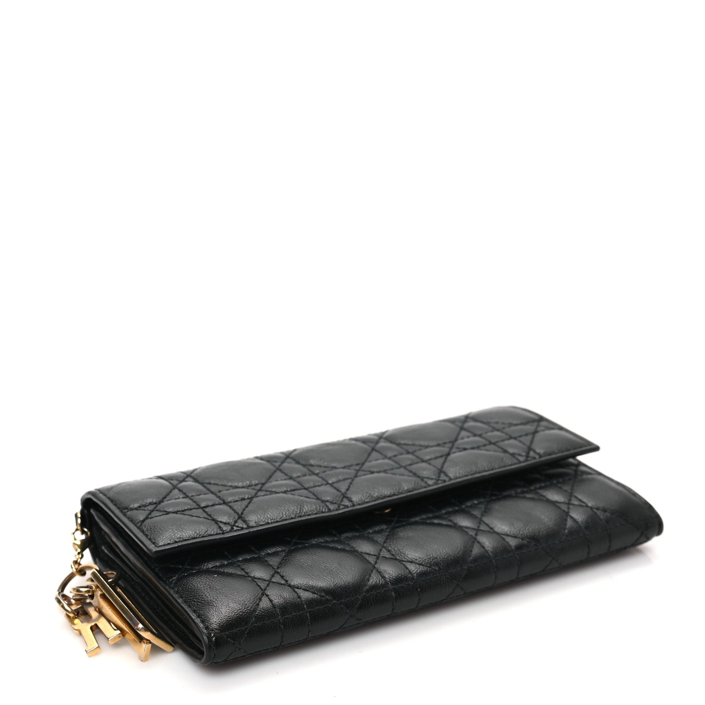 Calfskin Cannage Lady Dior Rendezvous Wallet Black