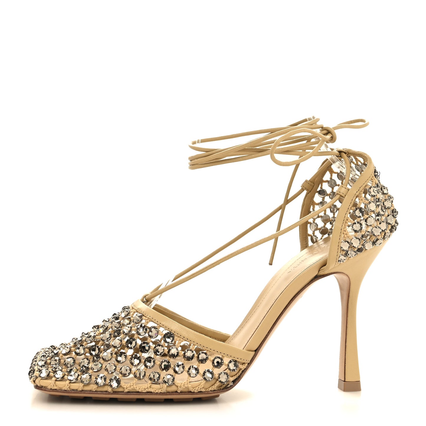 Mesh Nappa Crystal Embellished Sparkle Stretch Ankle Tie 90mm Sandals 40 Cane Sugar