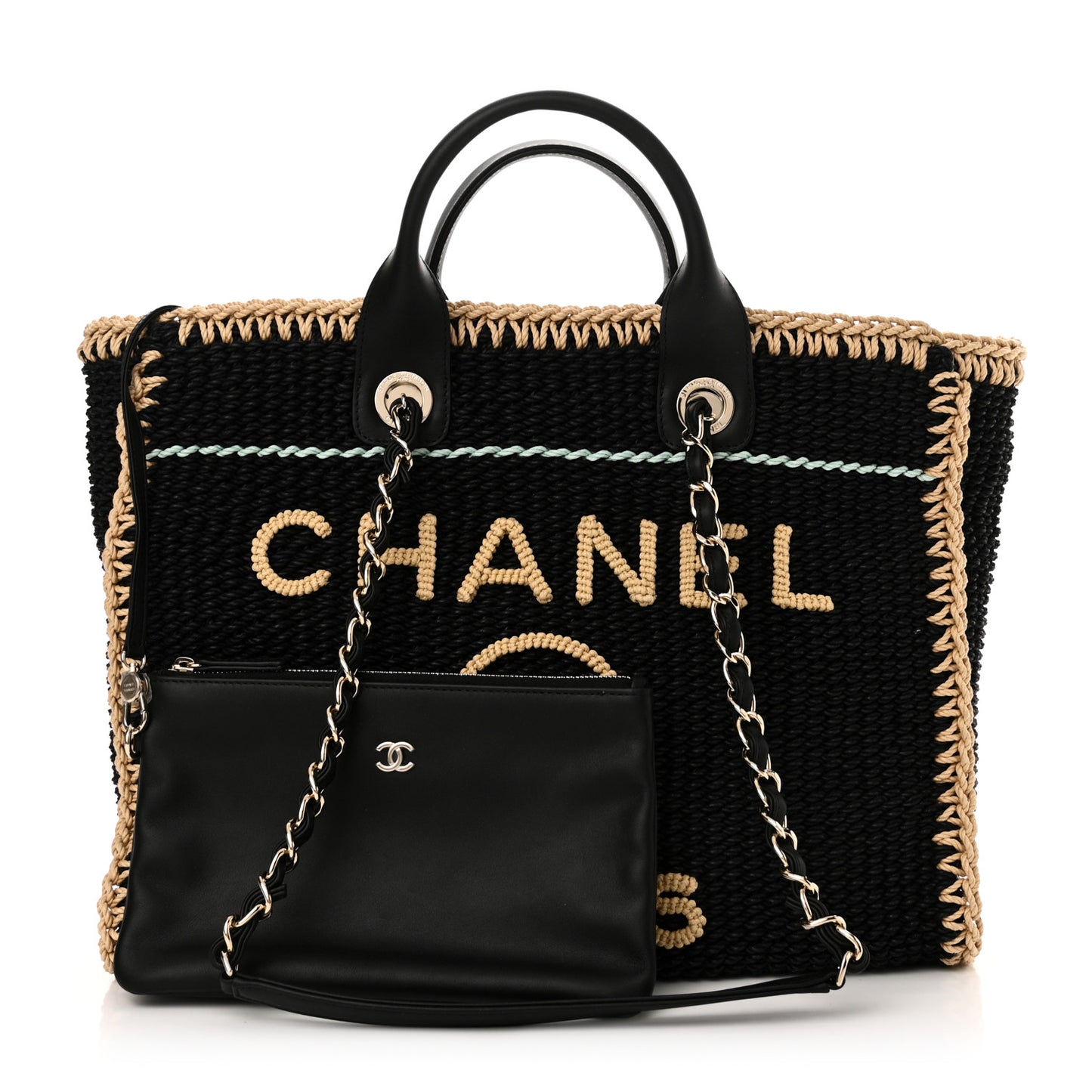 Cotton Crochet Large Deauville Tote Black Beige