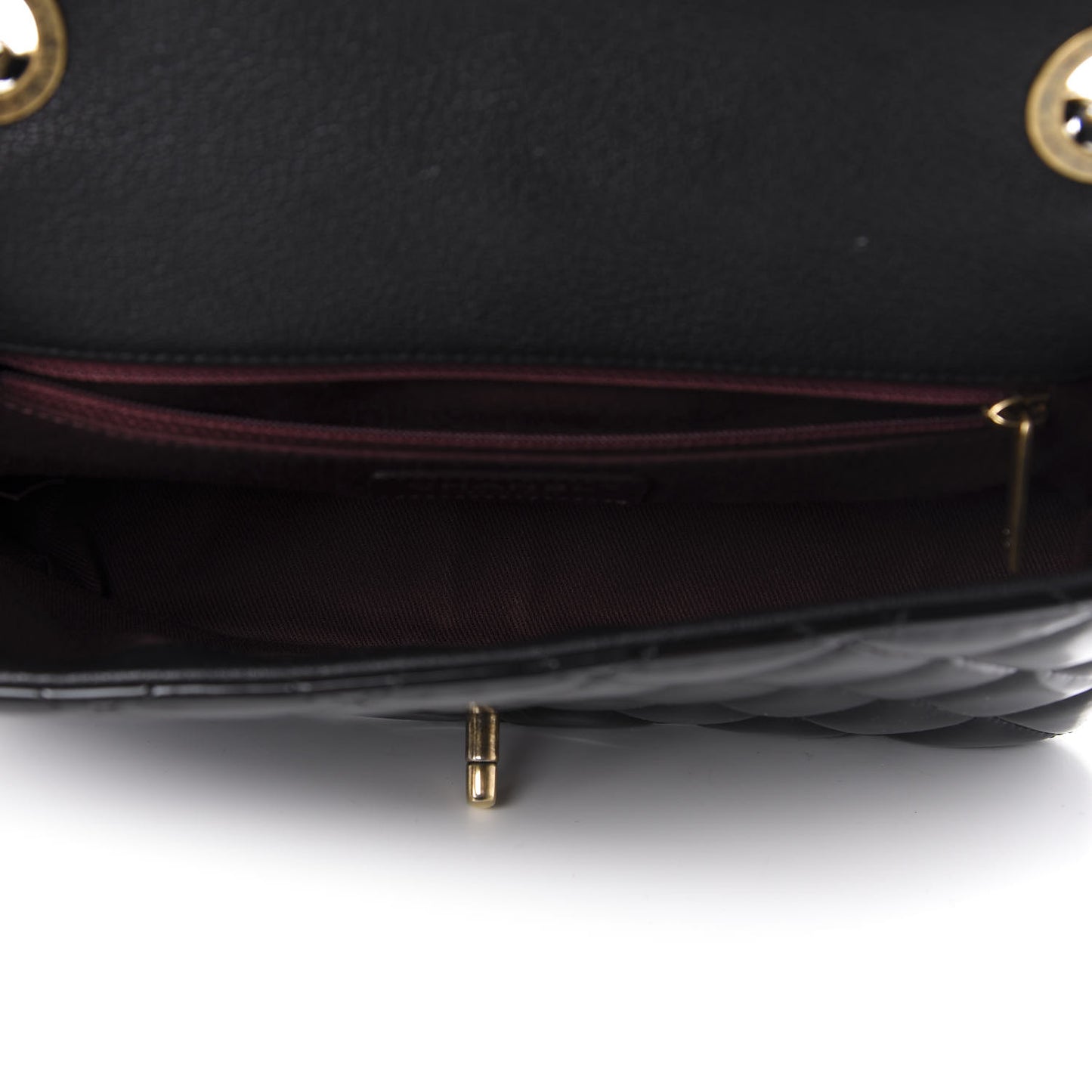 Patent Goatskin Quilted Medium CC Eyelet Flap Black