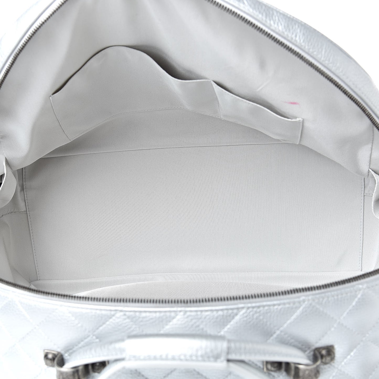 Metallic Calfskin Quilted Large Airlines Round Trip Bowling Bag Silver