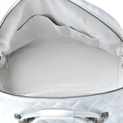 Chanel Metallic Calfskin Quilted Large Airlines Round Trip Bowling Bag Silver 5 of 14