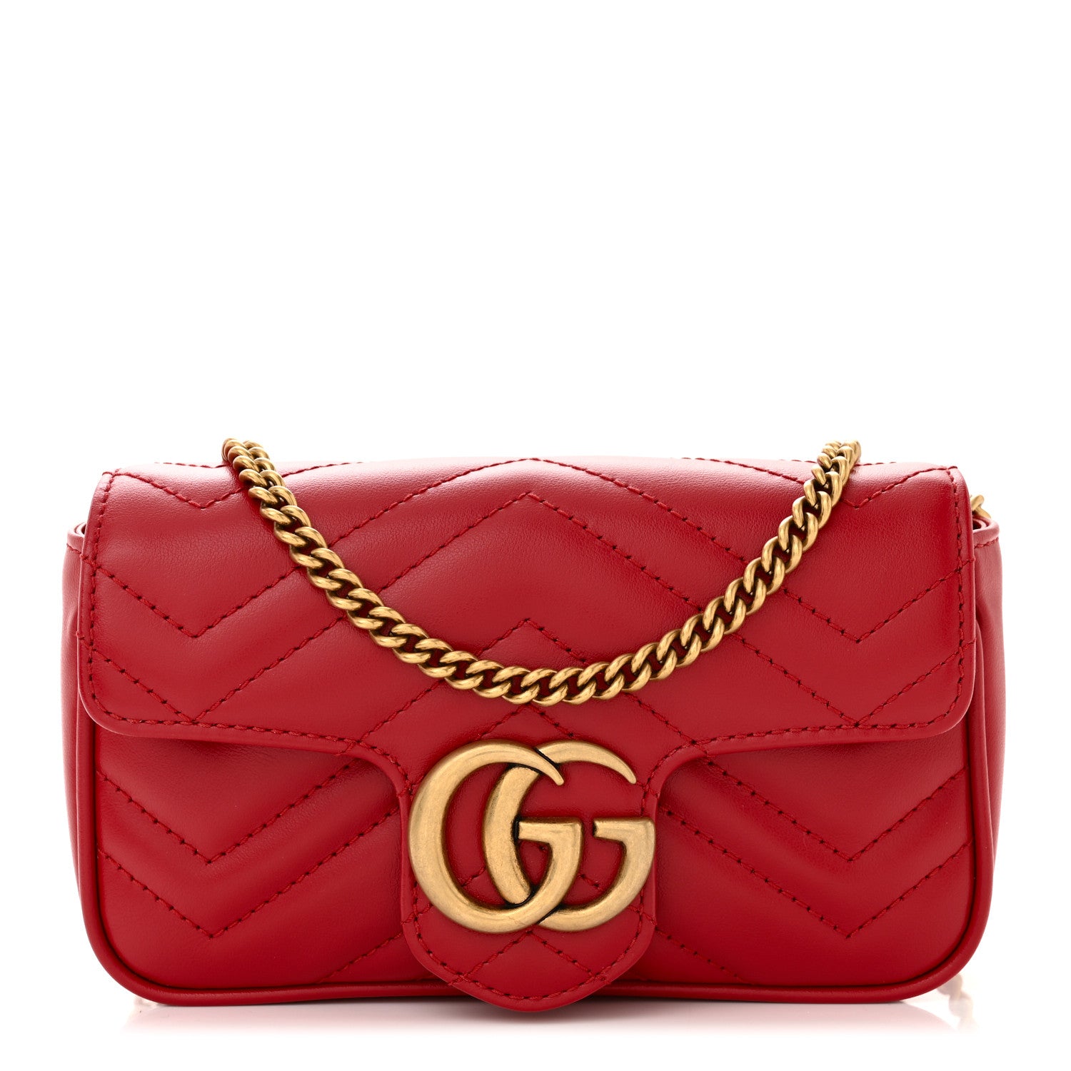 Gucci Calfskin Matelasse Super Mini GG Marmont Shoulder Bag Hibiscus Red 1 of 11