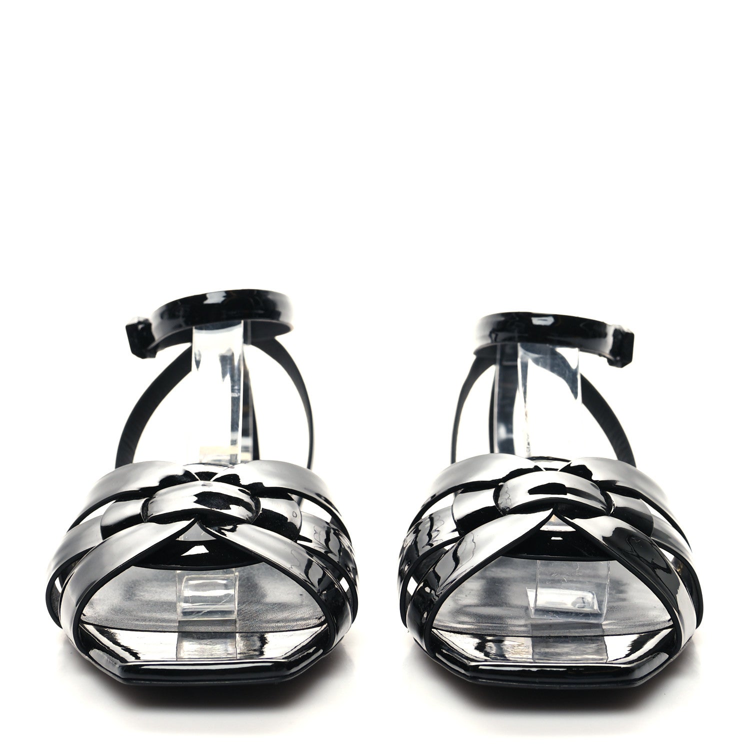Saint Laurent Patent Calfskin Tribute 05 Ankle Strap Sandals 36.5 Black 2 of 8