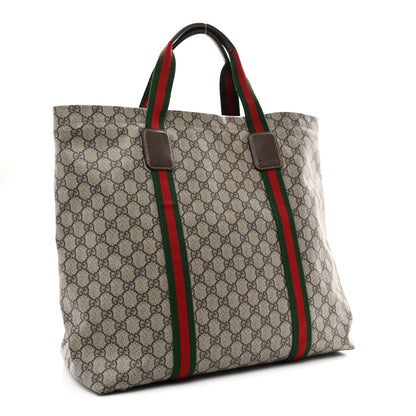 Gucci Tender GG Supreme Monogram Textured Dollar Calfskin Web Tote Beige Ebony New Acero 2 of 9