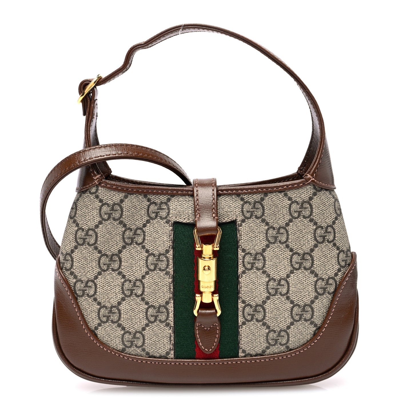 GG Supreme Monogram Azalea Calfskin Web Mini Jackie 1961 Hobo Beige Ebony Brown Sugar