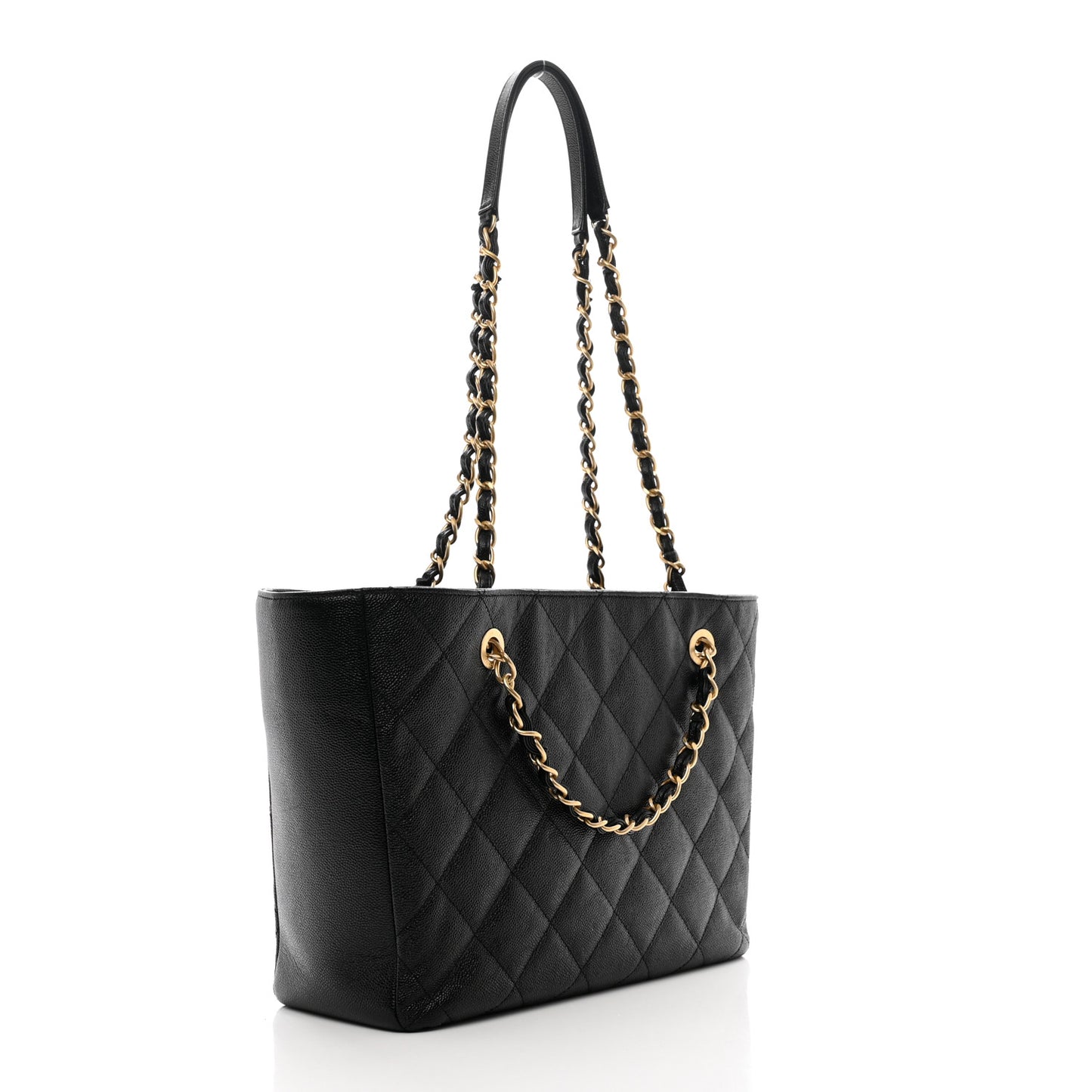 Caviar Quilted Small Shopping Tote Black