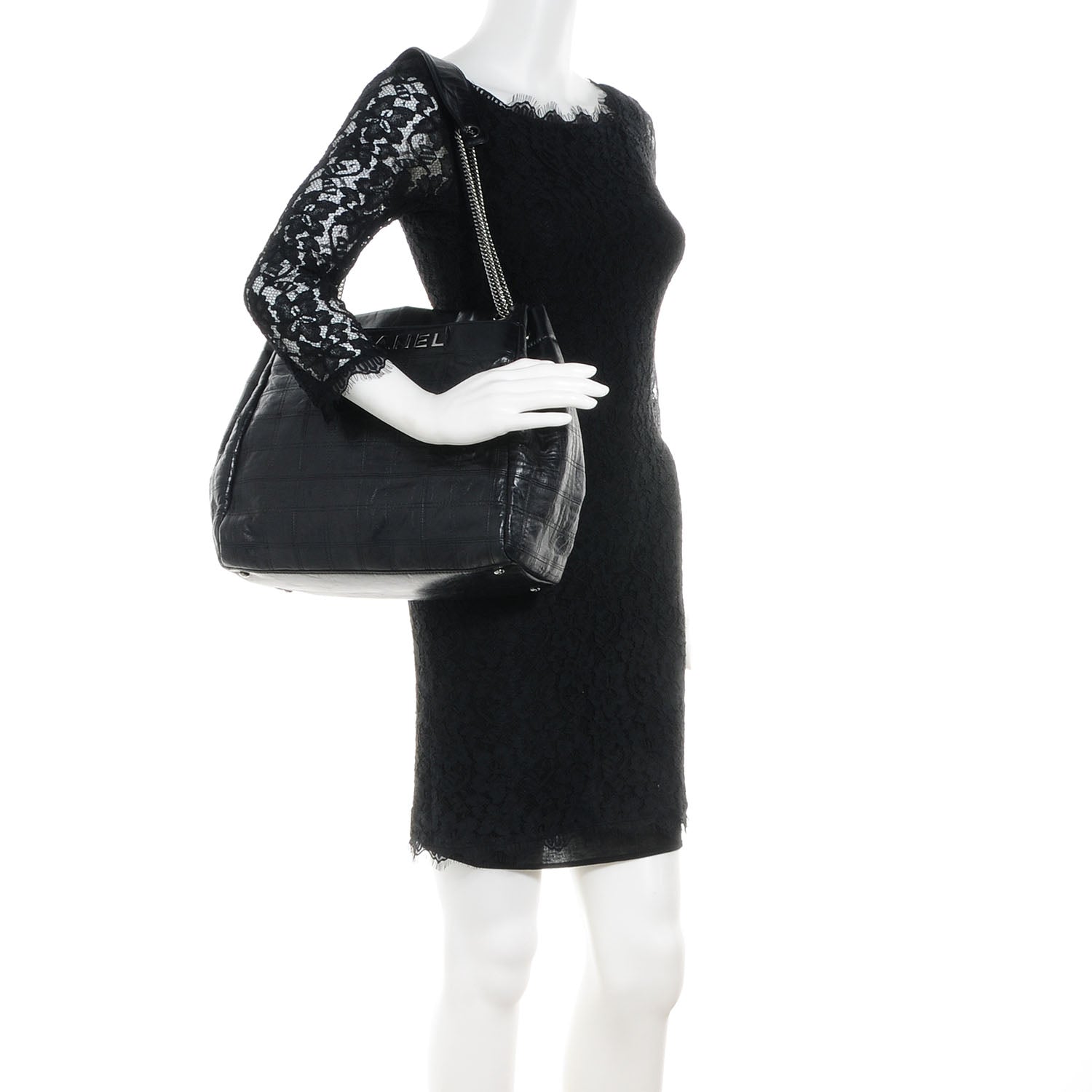 Chanel Lambskin Square Stitched LAX Accordian Hobo Large Black 2 of 7