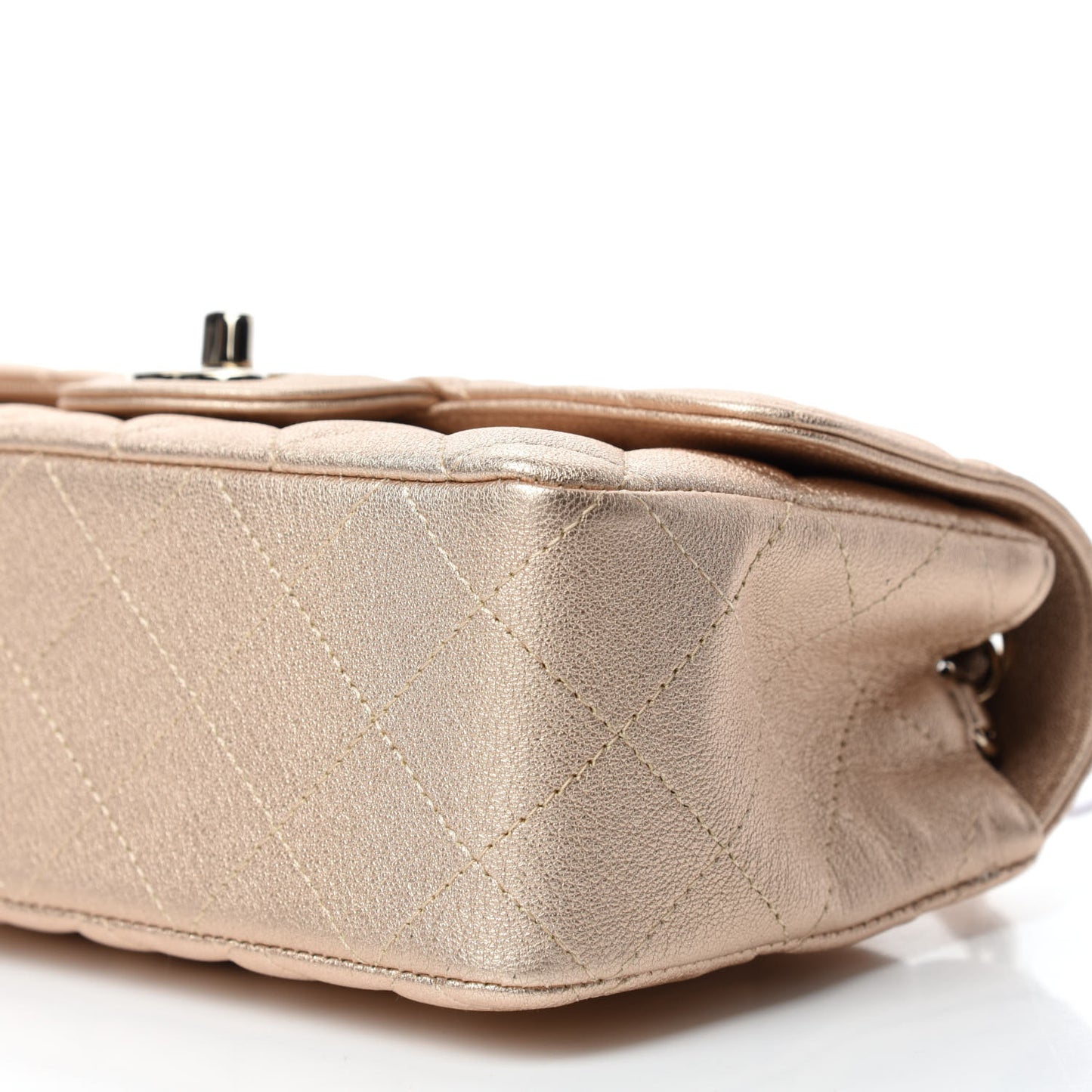 Metallic Lambskin Quilted Mini Rectangular Flap Gold