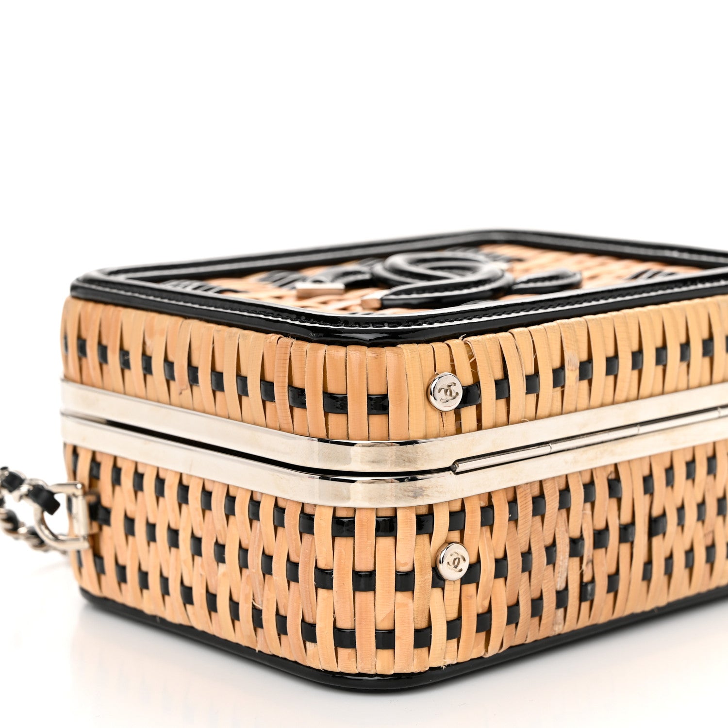 Chanel Raffia Patent Small CC Filigree Vanity Case Black 9 of 10