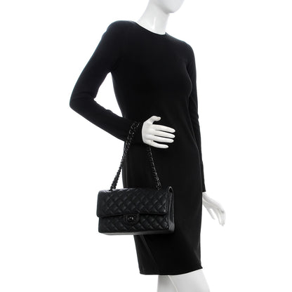 Chanel Crumpled Calfskin Quilted Medium Double Flap So Black 3 of 10
