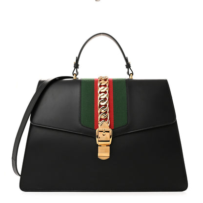 Gucci Calfskin Maxi Sylvie Top Handle Bag Black 1 of 11