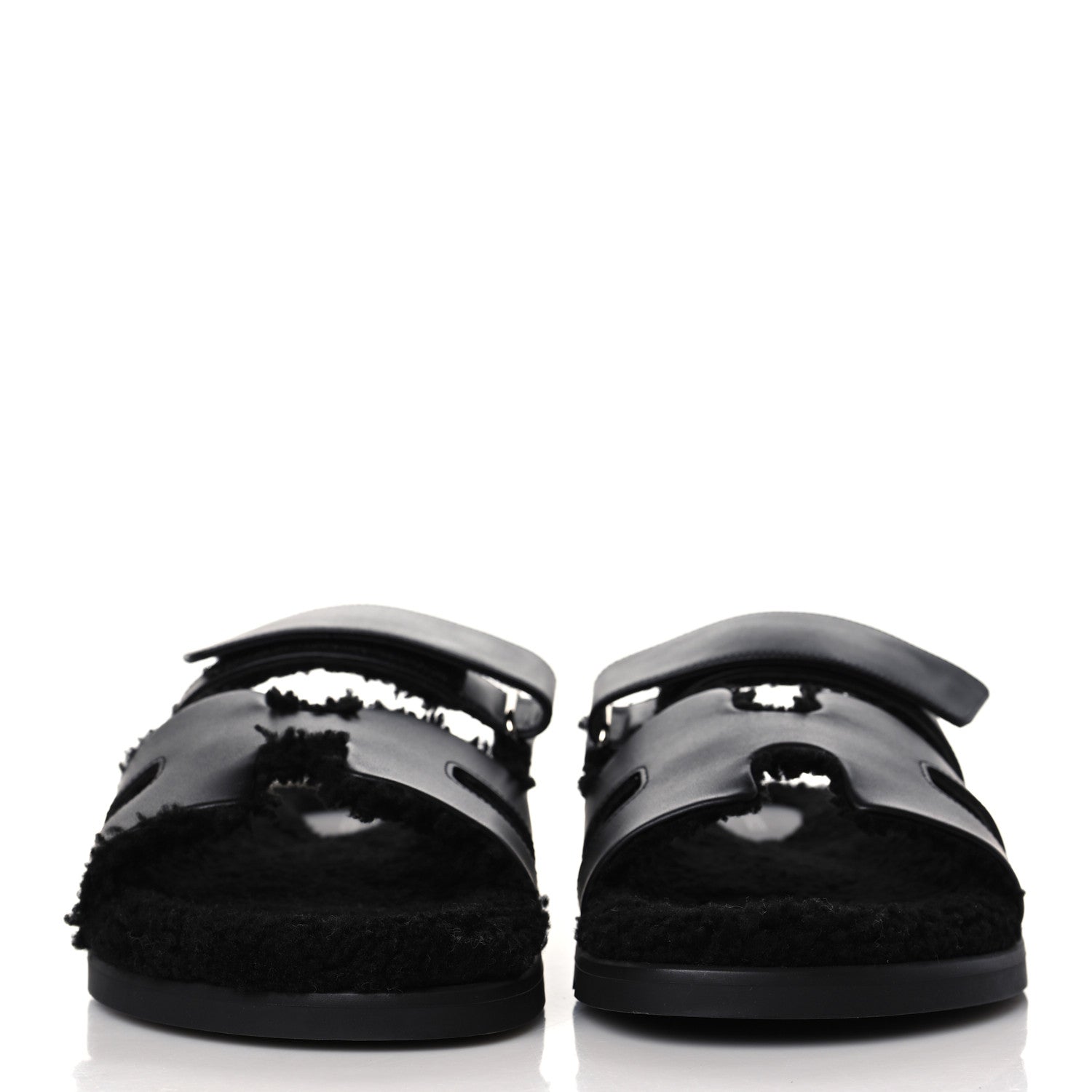 Hermes Calfskin Woolskin Mens Chypre Sandals 43 Black 2 of 8