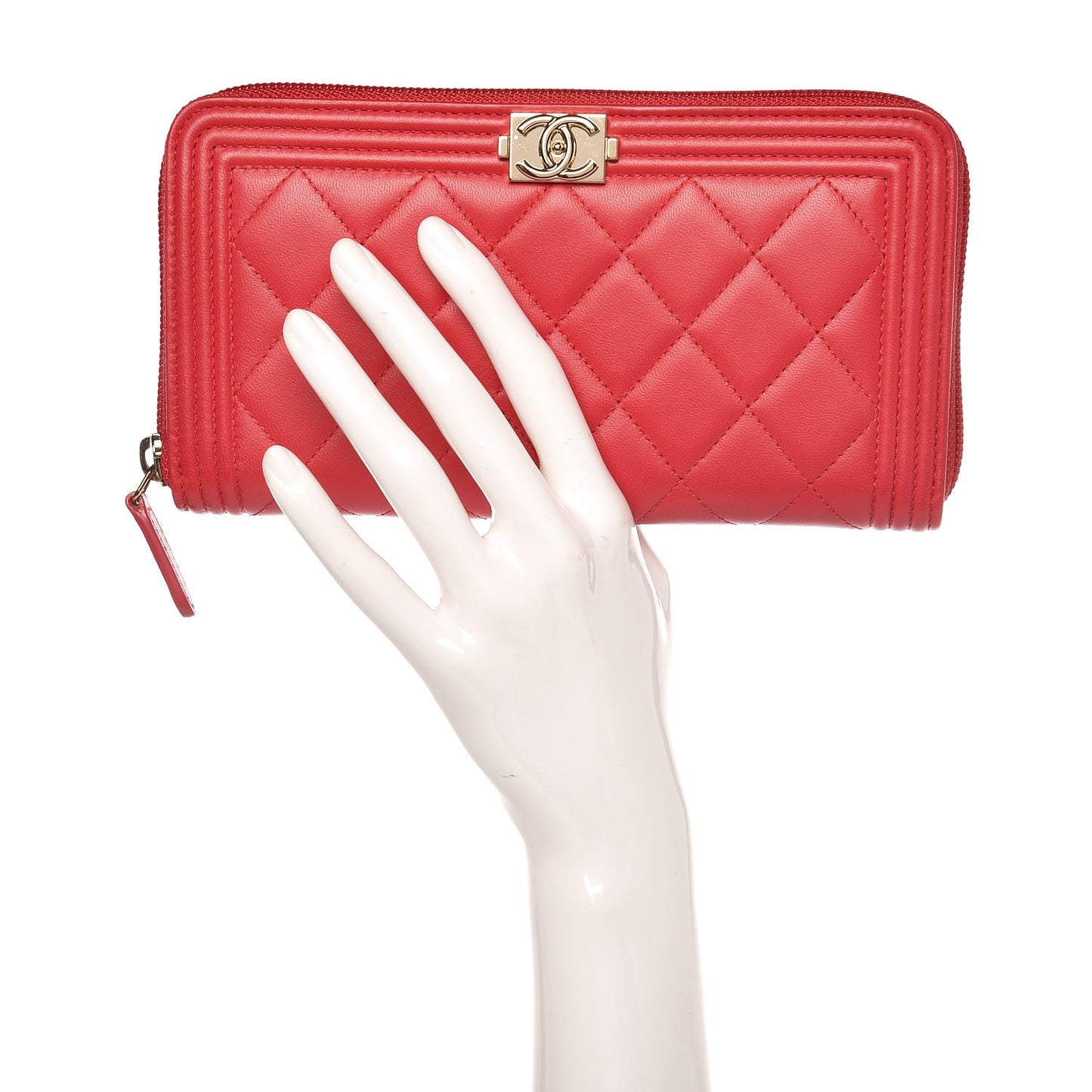 Lambskin Quilted Boy Zip Around Wallet Red