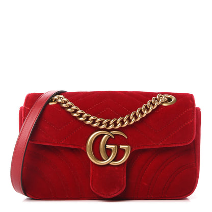 Gucci Velvet Matelasse Mini GG Marmont Shoulder Bag Hibiscus Red 1 of 10