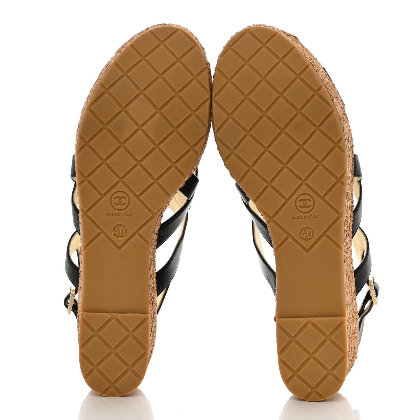 Lambskin Cork Pearl CC Platform Sandals 40 Black