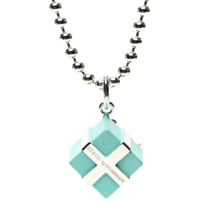 Tiffany Sterling Silver Enamel Gift Box Charm Necklace Blue 4 of 6