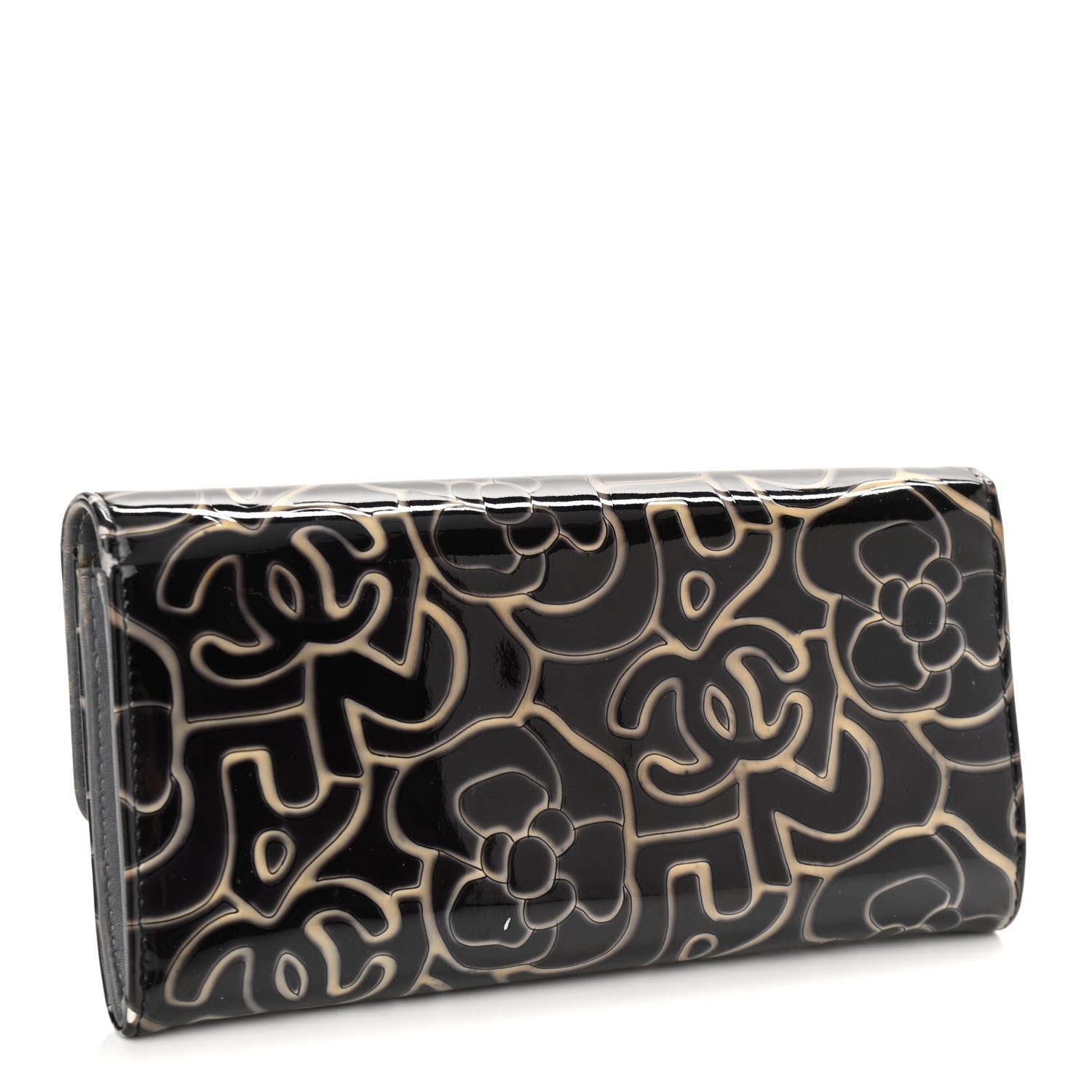 Chanel Patent Camellia Embossed Flap Wallet Dark Blue 3 of 13
