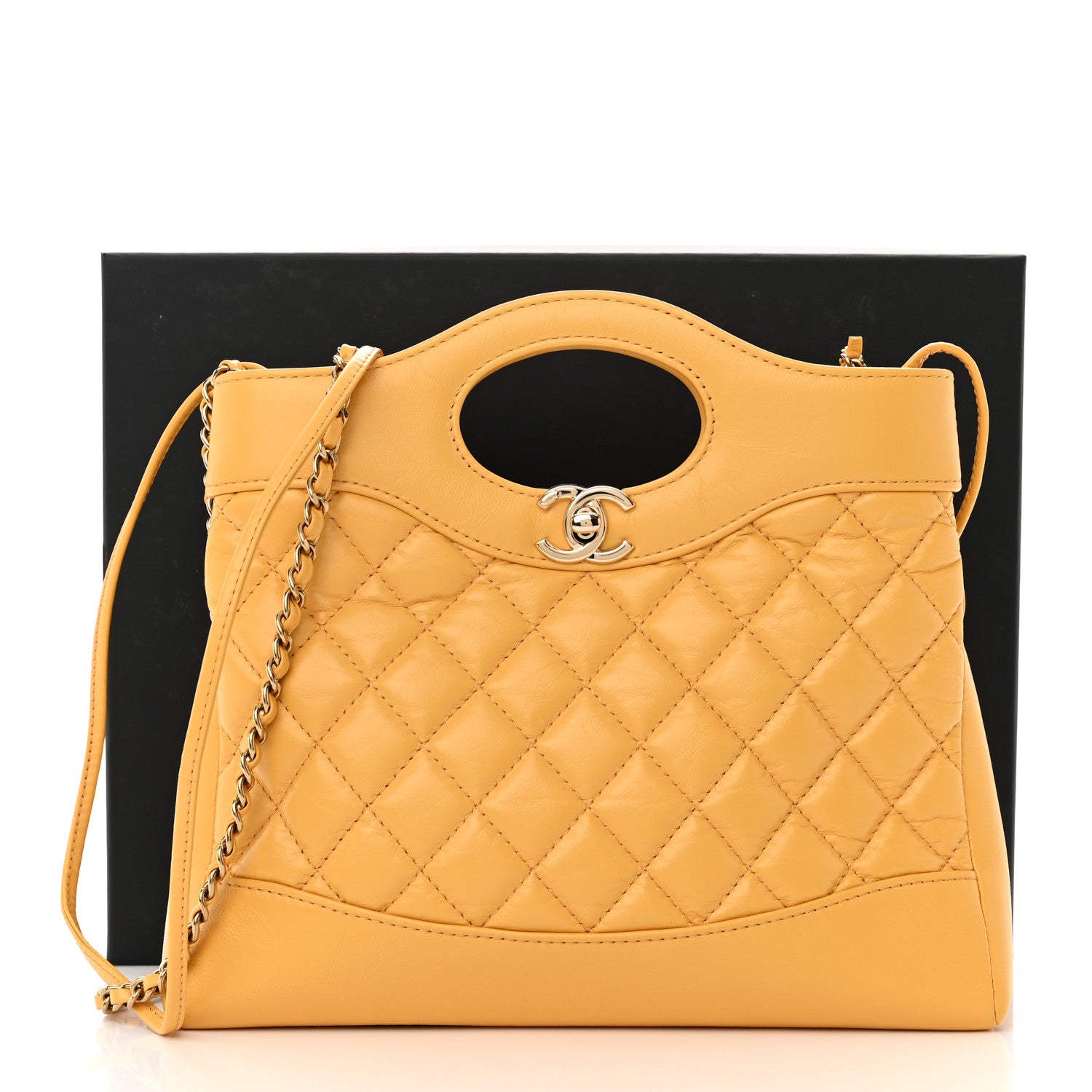 Chanel Shiny Crumpled Calfskin Quilted Mini 31 Shopping Bag Yellow 11 of 11