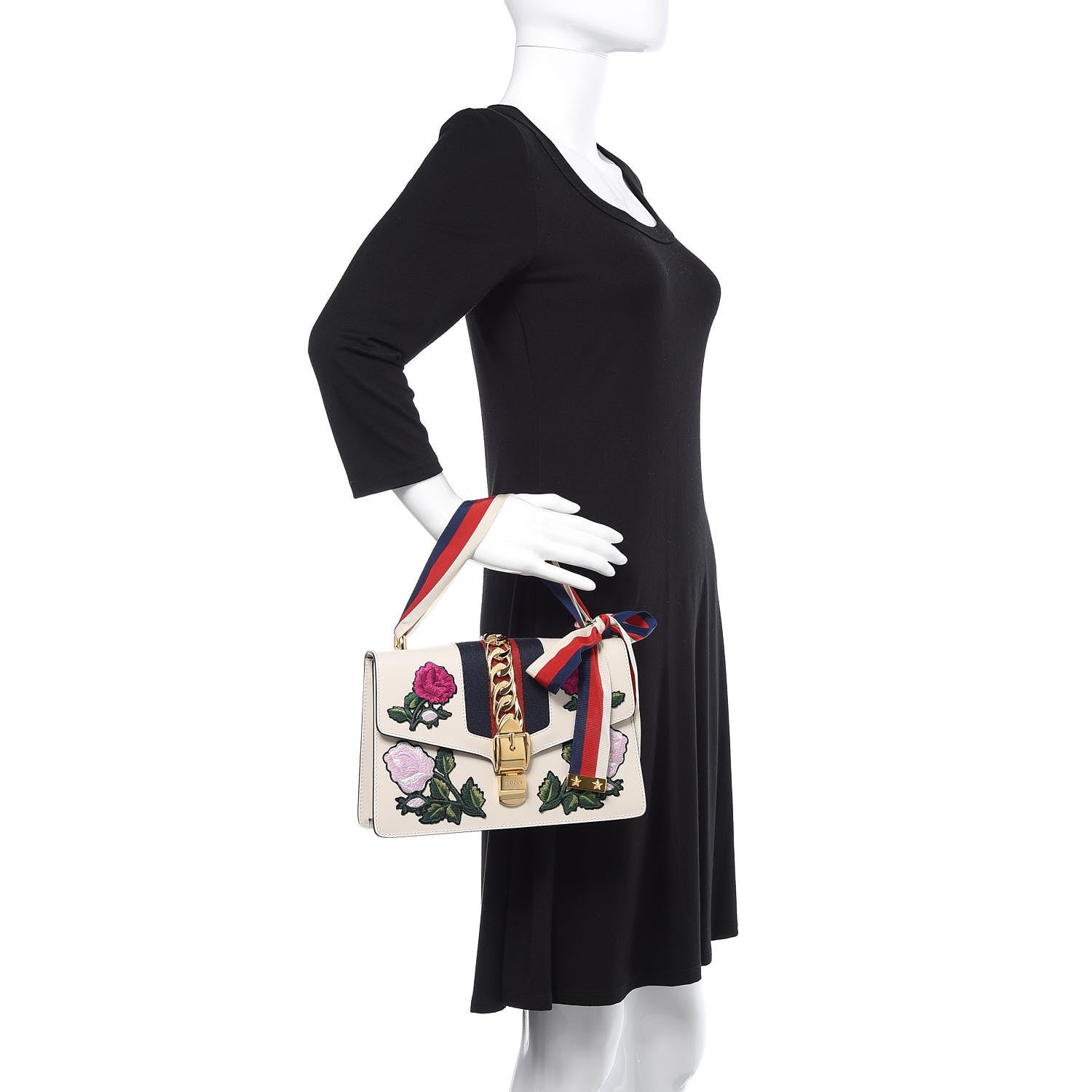 Gucci Calfskin Embroidered Small Sylvie Shoulder Bag White 2 of 10