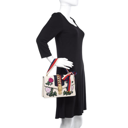 Gucci Calfskin Embroidered Small Sylvie Shoulder Bag White 2 of 10