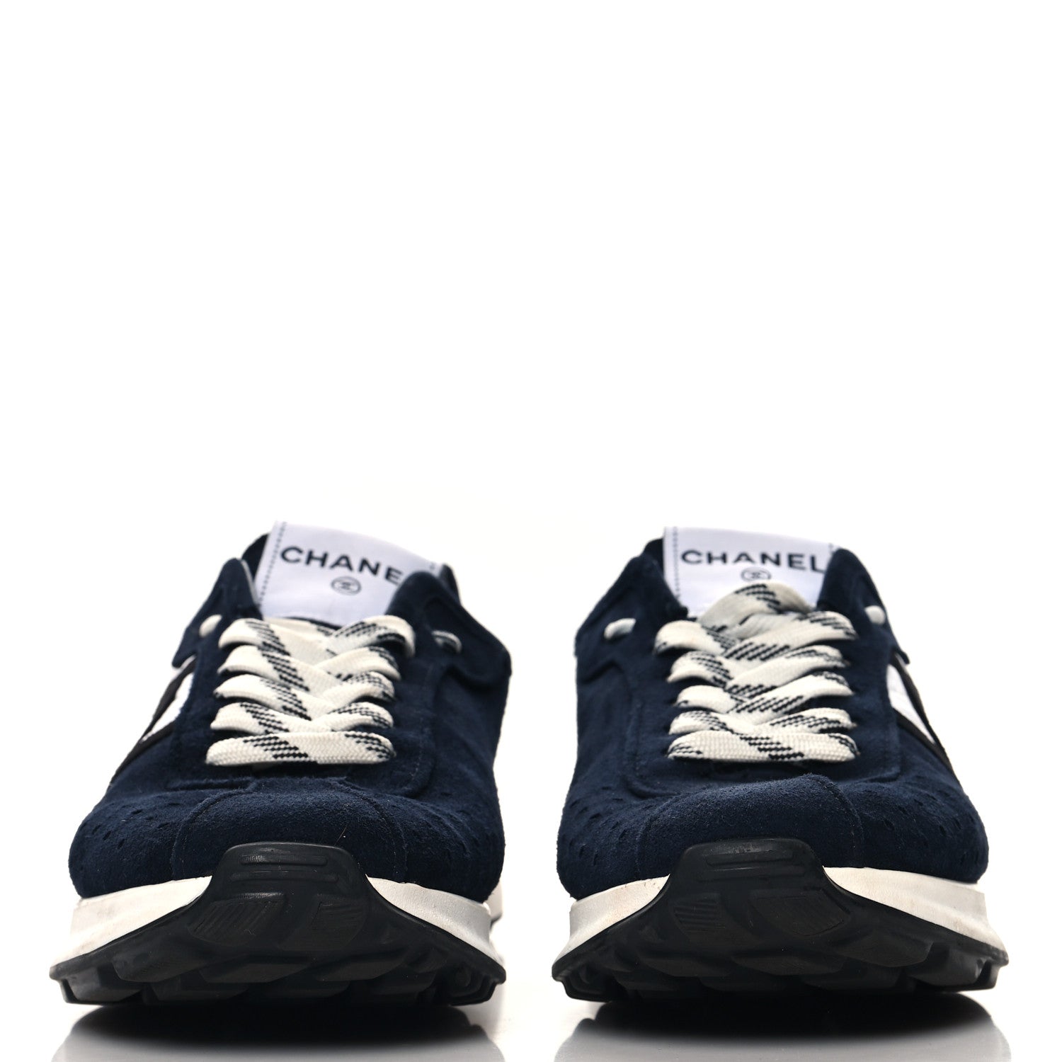 Chanel Fabric Suede Kidskin CC Sneakers 41 Dark Navy White 3 of 9