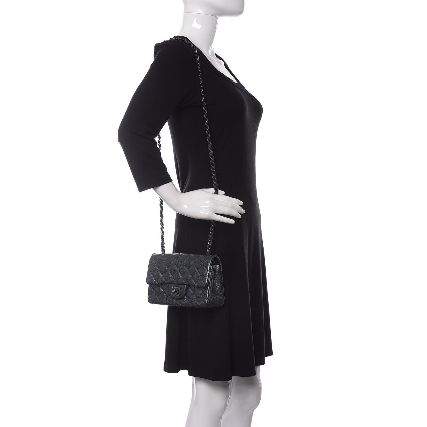Pearly Caviar Quilted Mini Rectangular Flap Grey